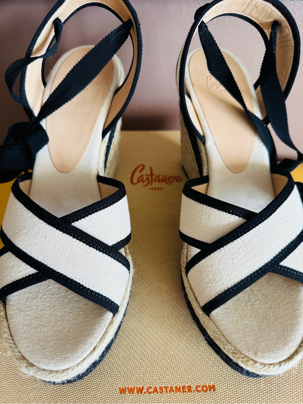Castaner Hiedra Two-Tone Canvas Espadrille Wedge Sandals in Beige&Black/ 8/NWT - Picture 4 of 16